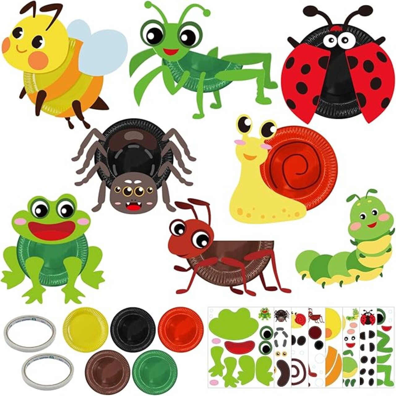 24Set Spring Insect Paper Plate Art Craft Kit DIY Summer Spring DIY Bug Butterfly Kit for School Classroom Home Early Education Animal Themed Activity Birthday Party Art Supplies for Kids (Insect)